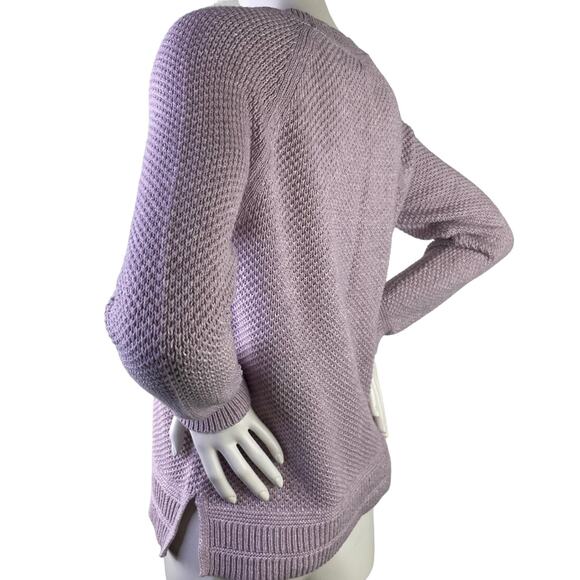 Old Navy Lilac Crew Neck Loose Knit LS Sweater Side Slits Ribbing Variations S M - Picture 8 of 13